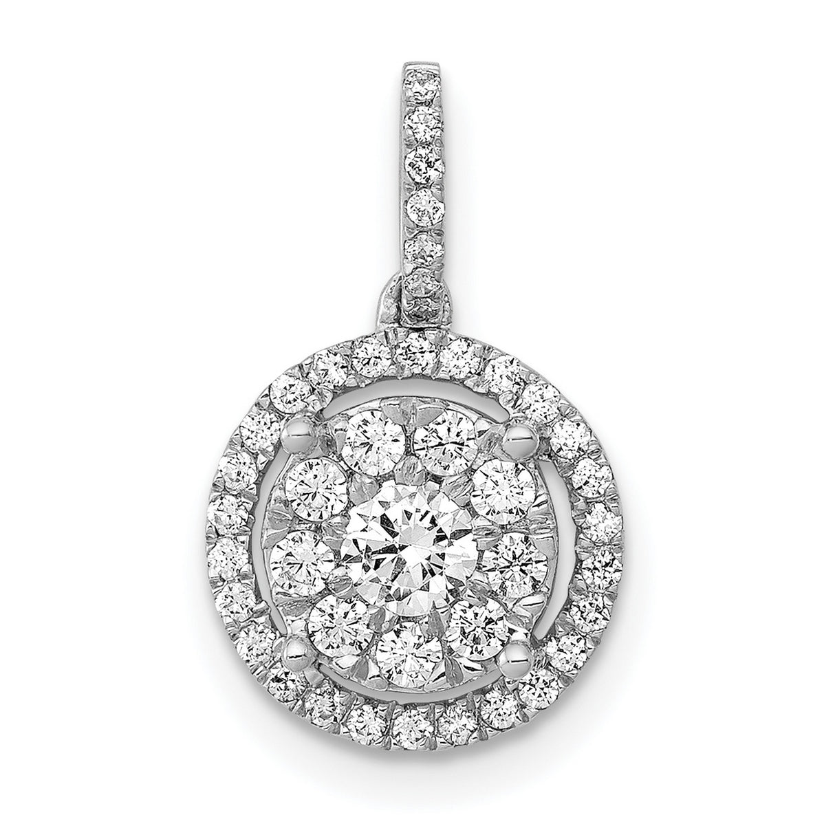 1/2ct Diamond Round Halo Cluster Charm Pendant in Real 14k White Gold