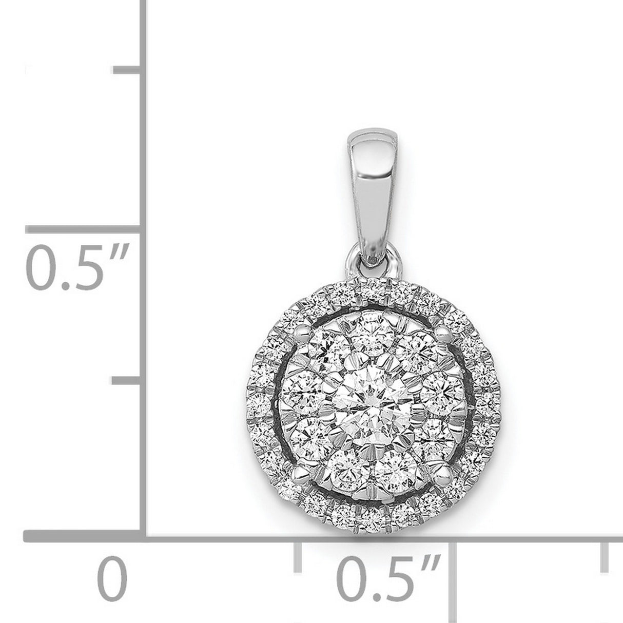 1/2ct Diamond Round Halo Cluster Charm Pendant in Real 14k White Gold