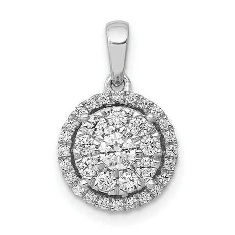 1/2ct Diamond Round Halo Cluster Charm Pendant in Real 14k White Gold