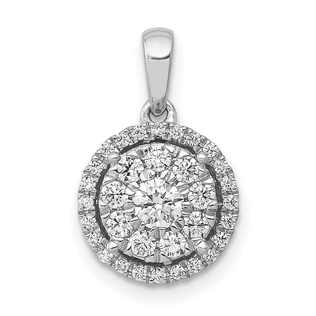 1/2ct Diamond Round Halo Cluster Charm Pendant in Real 14k White Gold