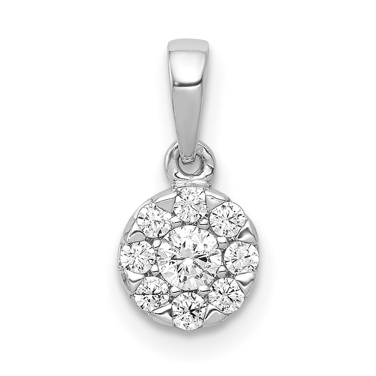 10k White Gold Pendant with Round Diamond Cluster, Floral-Inspired Design for Women