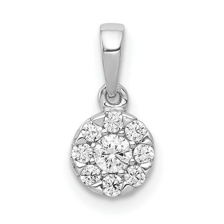 10k White Gold Pendant with Round Diamond Cluster, Floral-Inspired Design for Women
