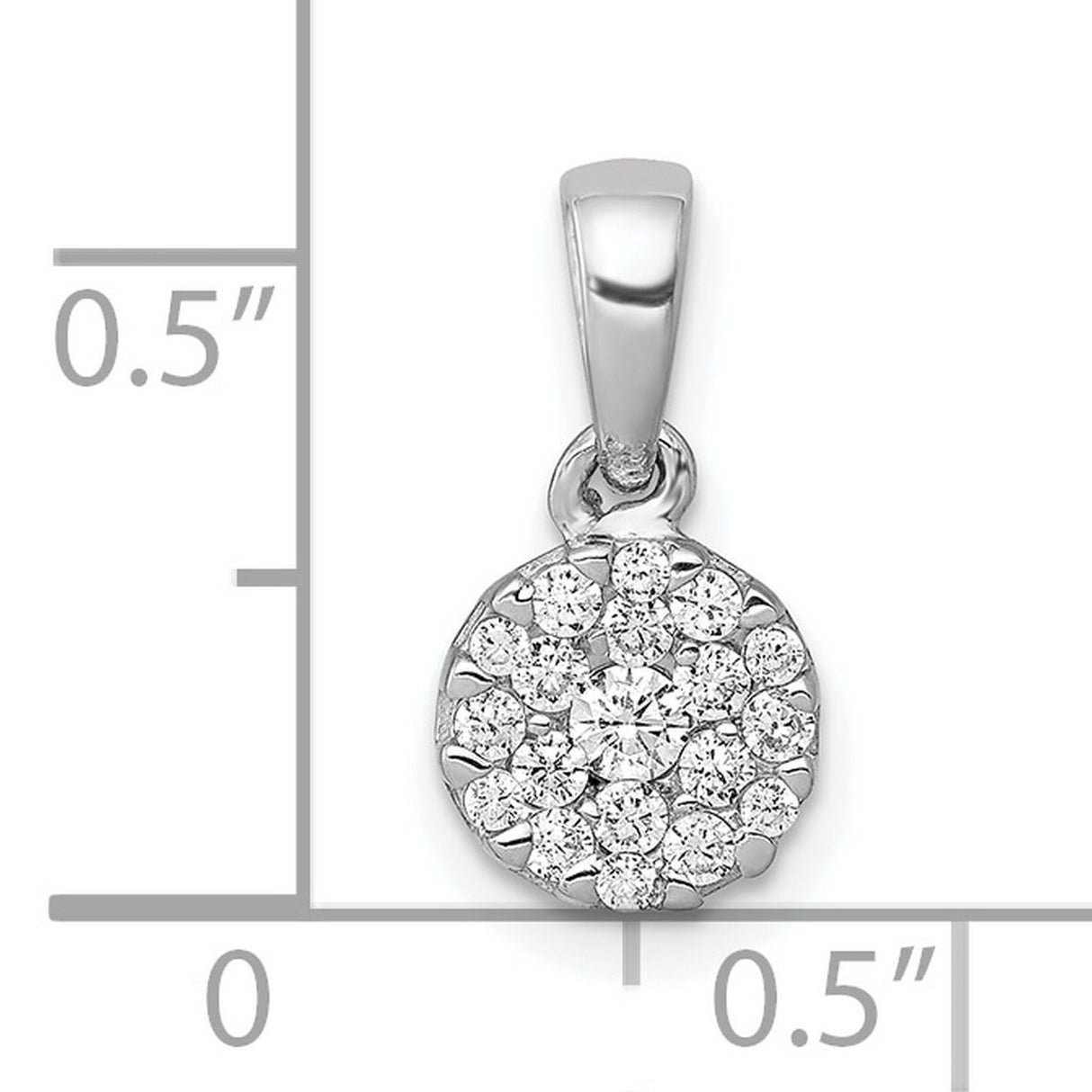 10k White Gold Diamond Cluster Pendant with Round Starburst Floral Circle Design