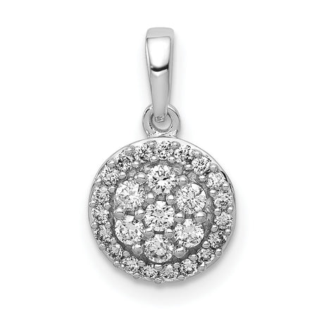 1/4ct Diamond Round Halo Cluster Charm Pendant in Real 14k White Gold