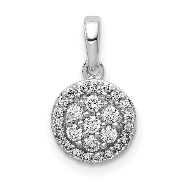 1/4ct Diamond Round Halo Cluster Charm Pendant in Real 14k White Gold