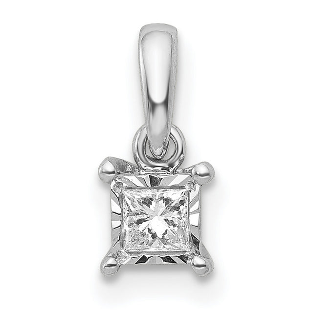 1/10ct Diamond Square Charm Pendant in Real 14k White Gold