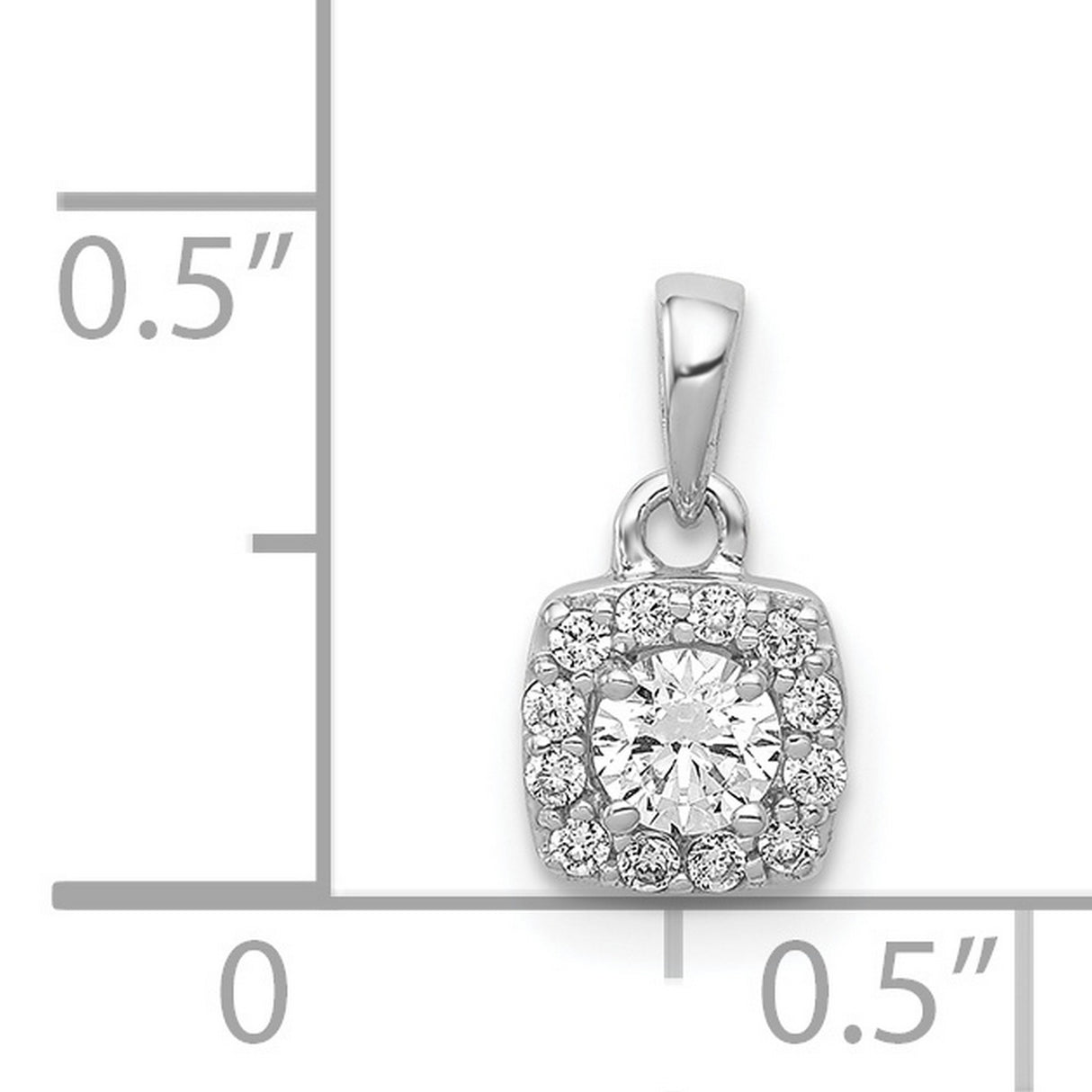 14k White Gold Diamond Pendant with Round Center Stone in Cushion Halo Setting