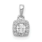 14k White Gold Diamond Pendant with Round Center Stone in Cushion Halo Setting