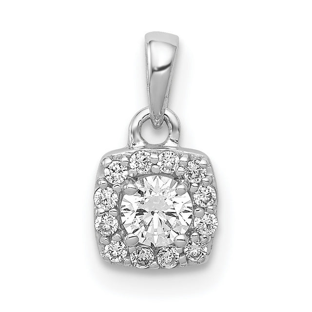 14k White Gold Diamond Pendant with Round Center Stone in Cushion Halo Setting