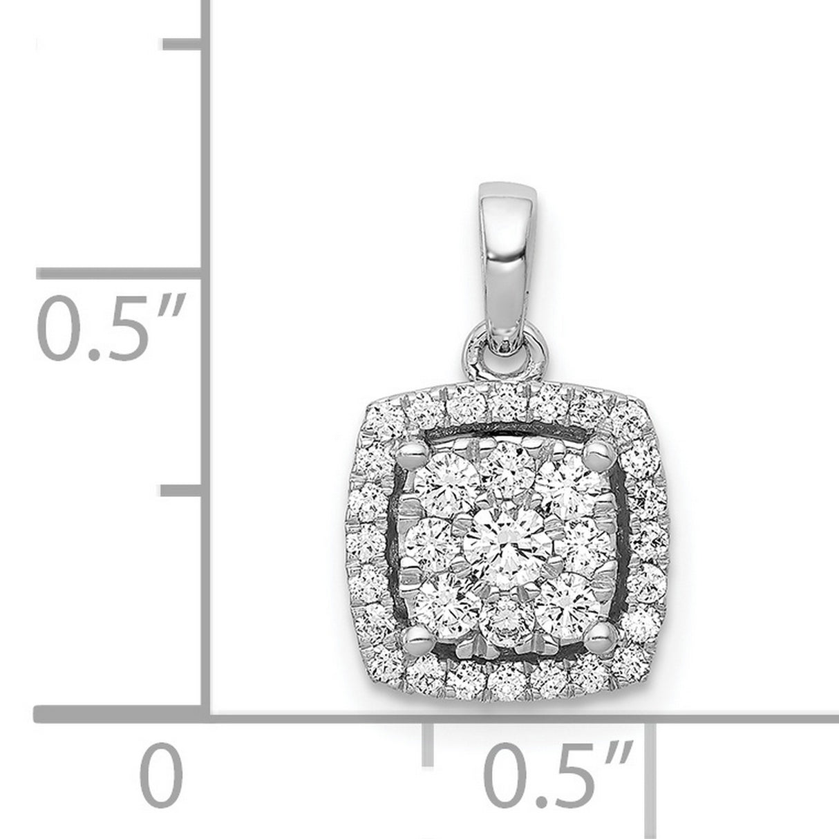 1/2ct Diamond Square Cluster Charm Pendant in Real 14k White Gold