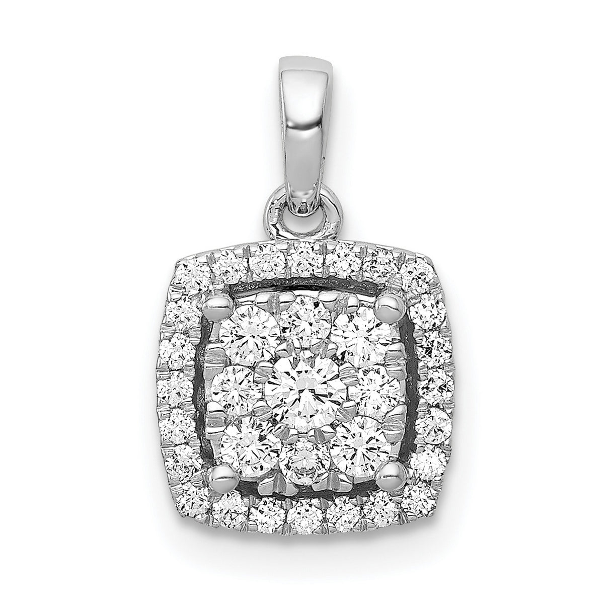 1/2ct Diamond Square Cluster Charm Pendant in Real 14k White Gold