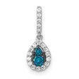 1/4ct Blue/White Diamond Teardrop Charm Pendant in Real 14k White Gold