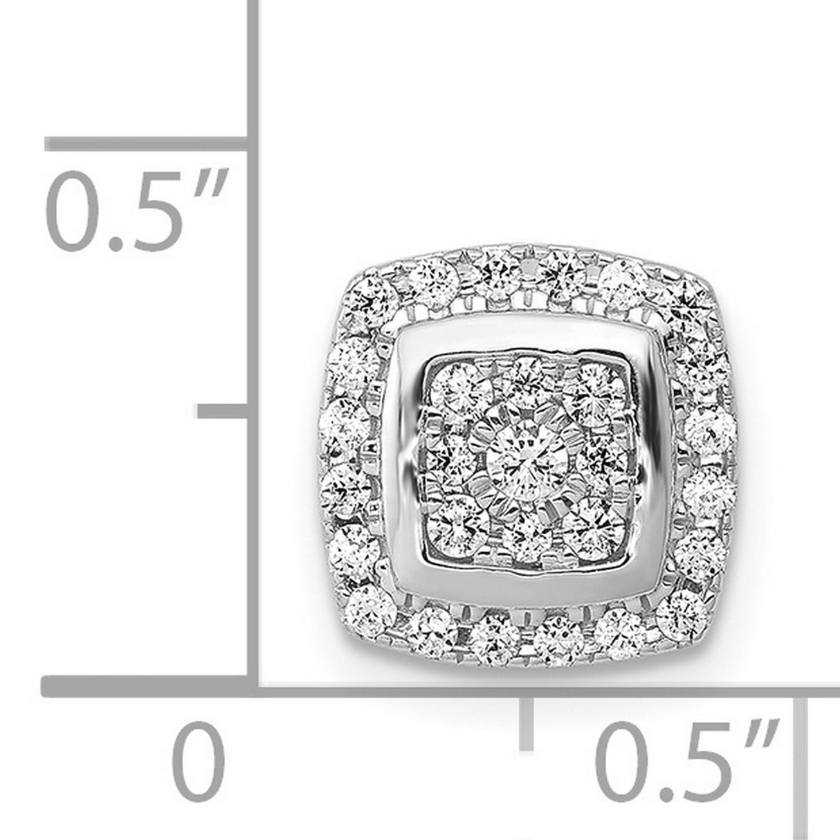 1/3ct Diamond Square Cluster Chain Slide Charm Pendant in Real 14k White Gold