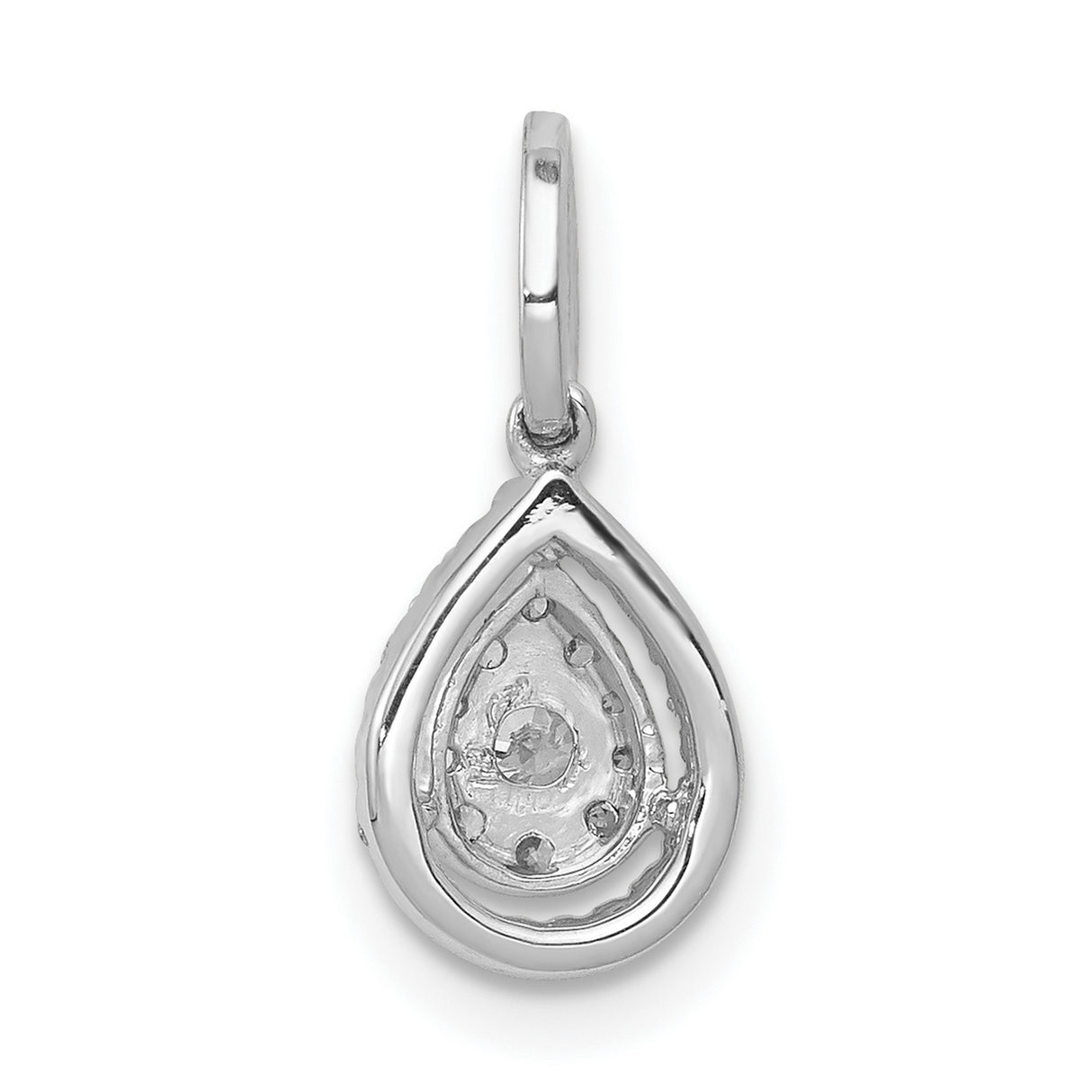 10k White Gold Teardrop Pendant with Round Cut Diamonds, Classic Halo Style
