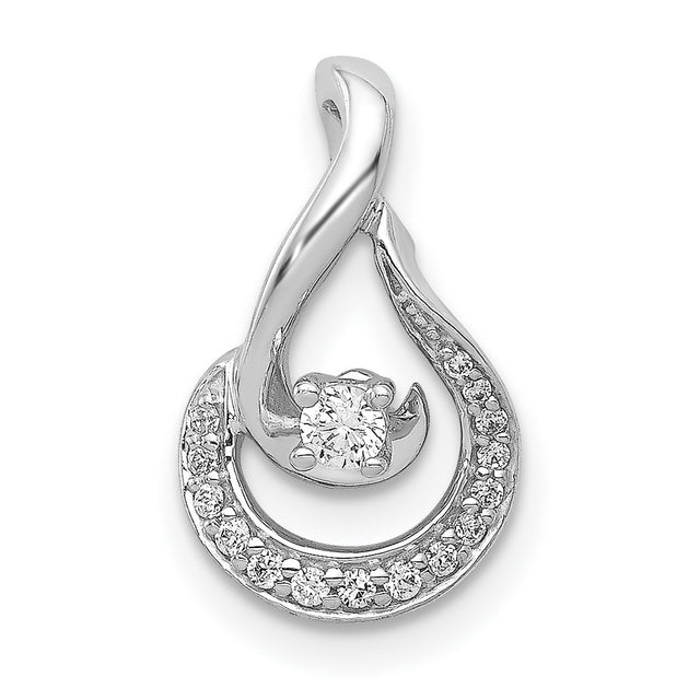 14k White Gold Swirl Diamond Pendant with Round Cut Center Stone and Accent Diamonds