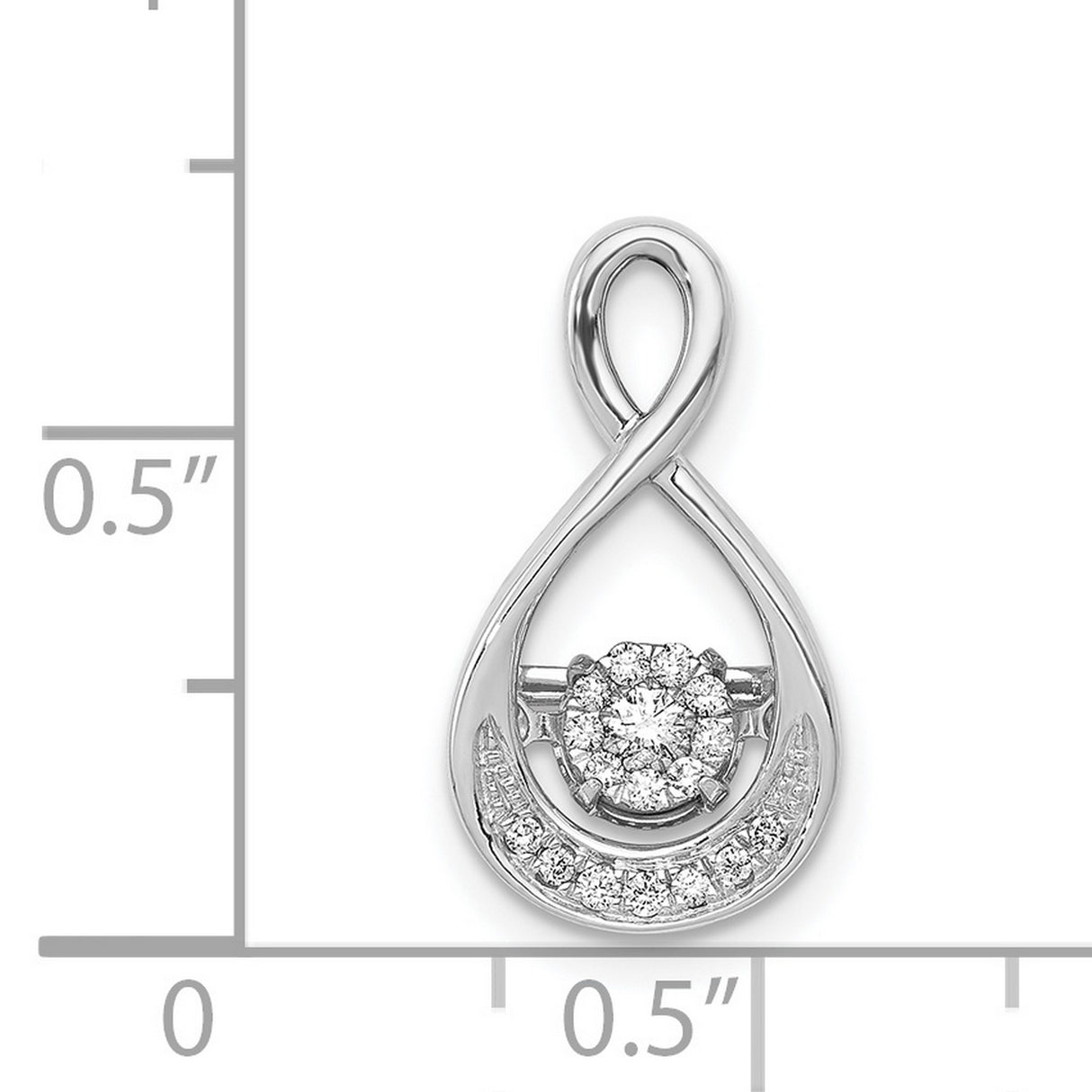 1/10ct Vibrant Moving Diamond Teardrop Chain Slide Charm Pendant in Real 14k White Gold