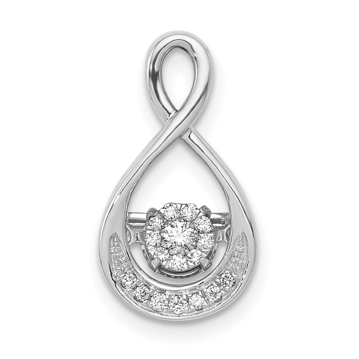 1/10ct Vibrant Moving Diamond Teardrop Chain Slide Charm Pendant in Real 14k White Gold