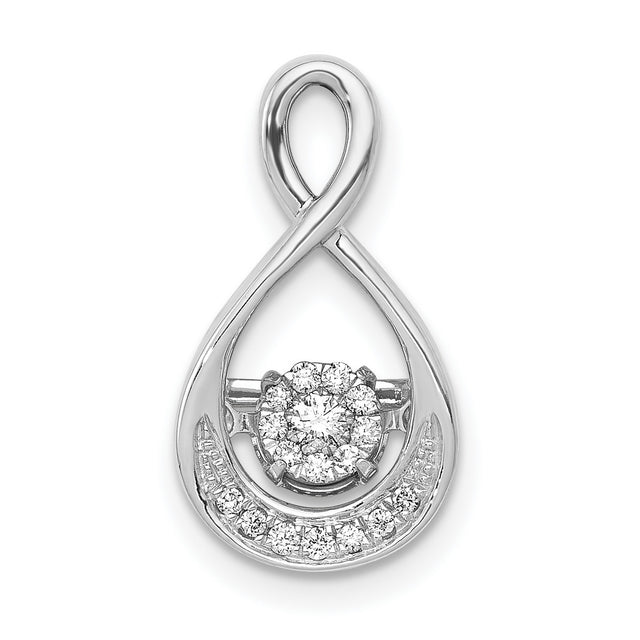 1/10ct Vibrant Moving Diamond Teardrop Chain Slide Charm Pendant in Real 14k White Gold