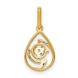 14k Yellow Gold Teardrop Pendant with Diamond Floral Cluster and Swirl Design