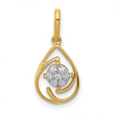 14k Yellow Gold Teardrop Pendant with Diamond Floral Cluster and Swirl Design