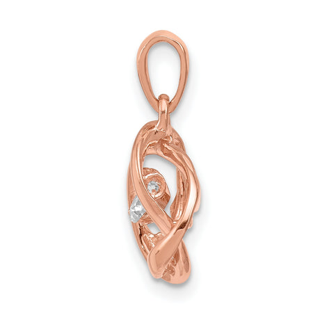 1/5ct Vibrant Diamond Intertwined Rings Charm Pendant in Real 14k Rose Gold