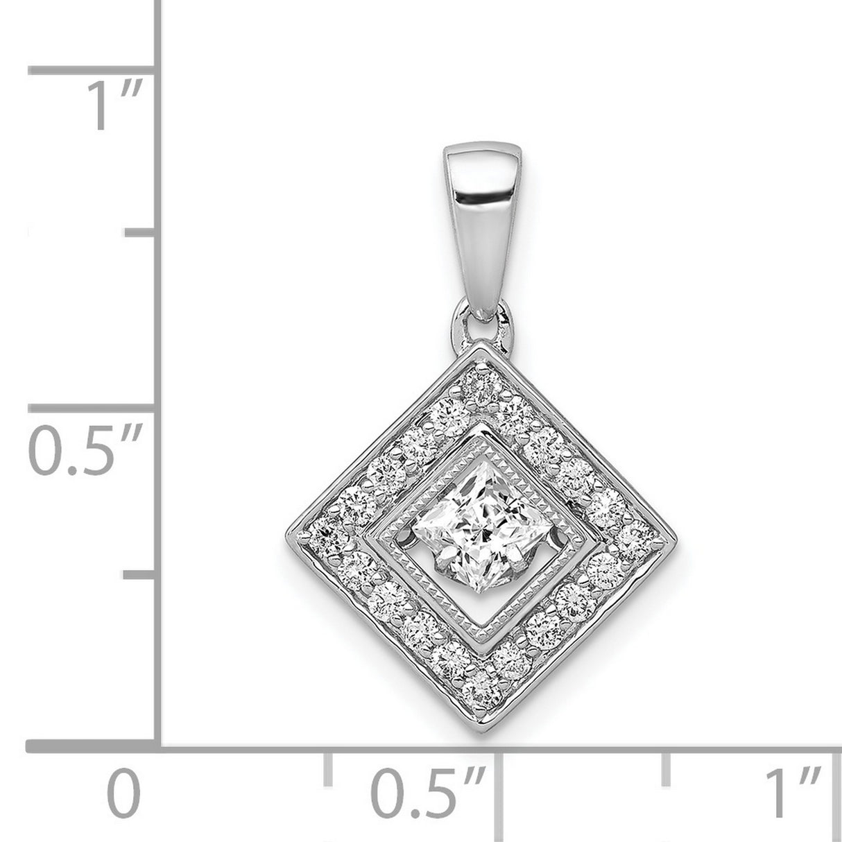 1/2ct Vibrant Diamond Tilted Square Charm Pendant in Real 14k White Gold