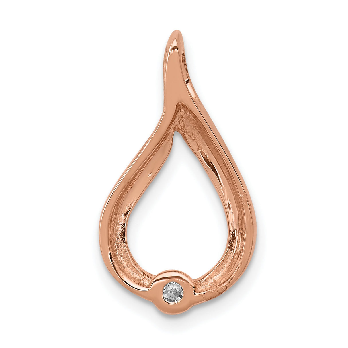 1/10ct Diamond Teardrop Chain Slide Charm Pendant in Real 14k Rose Gold