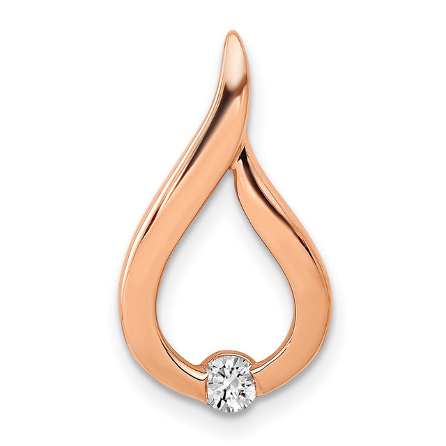 1/10ct Diamond Teardrop Chain Slide Charm Pendant in Real 14k Rose Gold