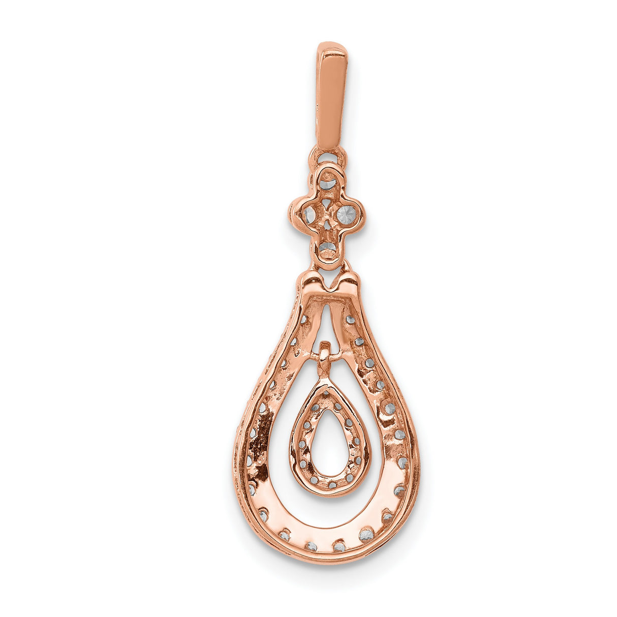 1/3ct Diamond Double Teardrop Dangle Charm Pendant in Real 14k Rose Gold