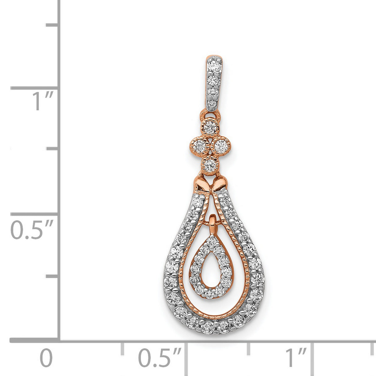 1/3ct Diamond Double Teardrop Dangle Charm Pendant in Real 14k Rose Gold