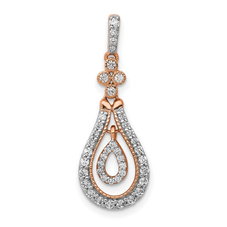 1/3ct Diamond Double Teardrop Dangle Charm Pendant in Real 14k Rose Gold