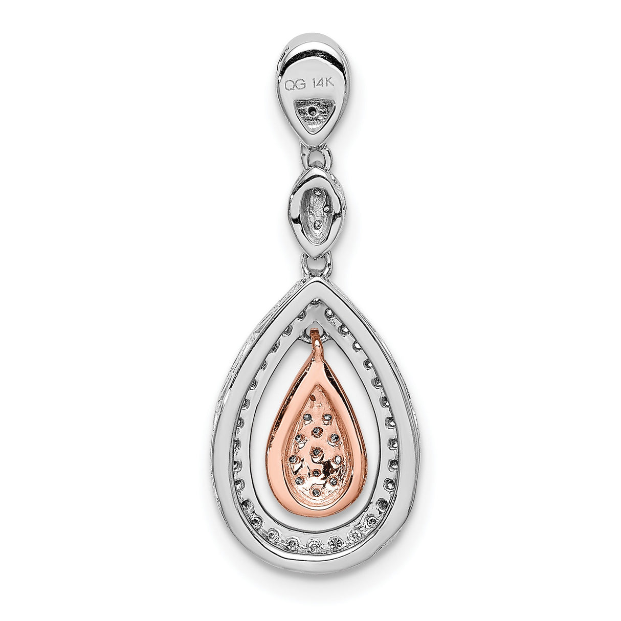 1/4ct Diamond Double Teardrop Chain Slide Charm Pendant in Real 14k Multi-Tone Gold