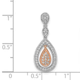 1/4ct Diamond Double Teardrop Chain Slide Charm Pendant in Real 14k Multi-Tone Gold