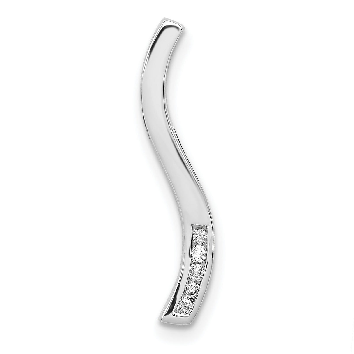 1/20ct Diamond Curved Line Chain Slide Charm Pendant in Real 14k White Gold