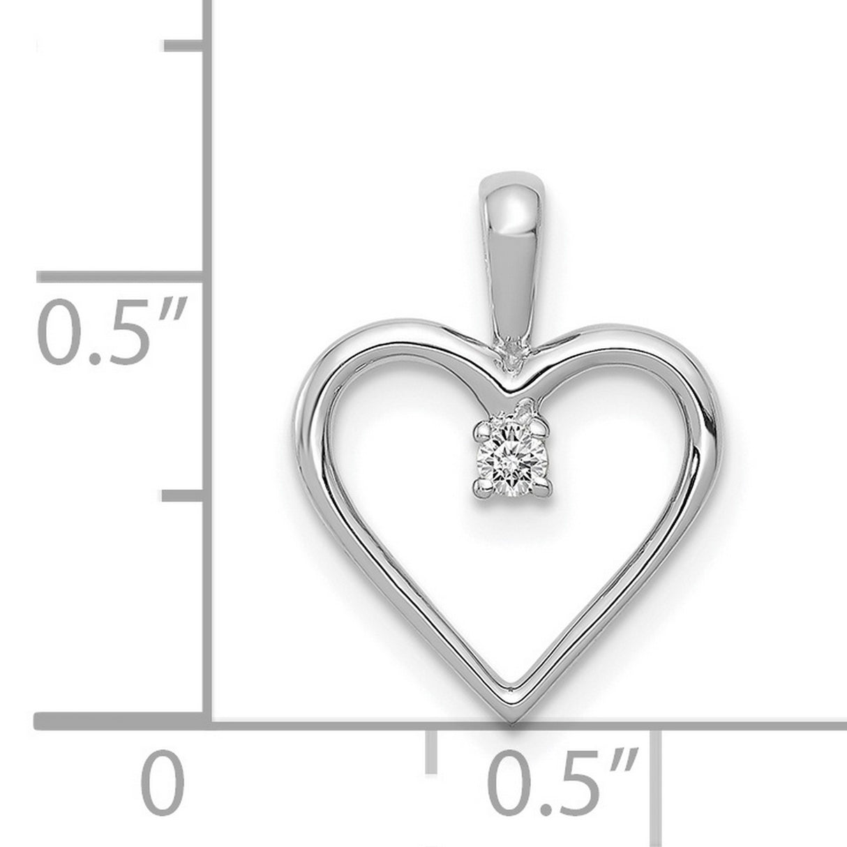14k White Gold Heart Pendant with Diamond Center, Romantic Minimalist Jewelry for Women