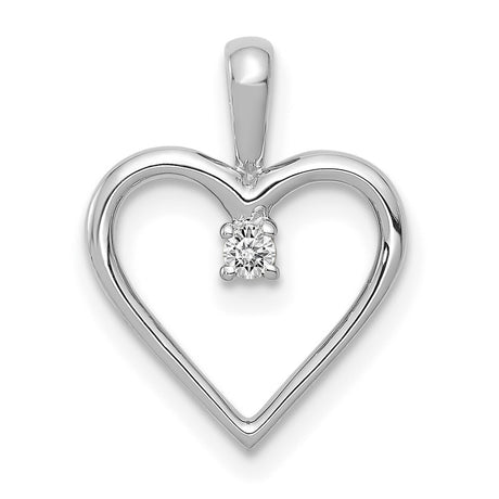 14k White Gold Heart Pendant with Diamond Center, Romantic Minimalist Jewelry for Women