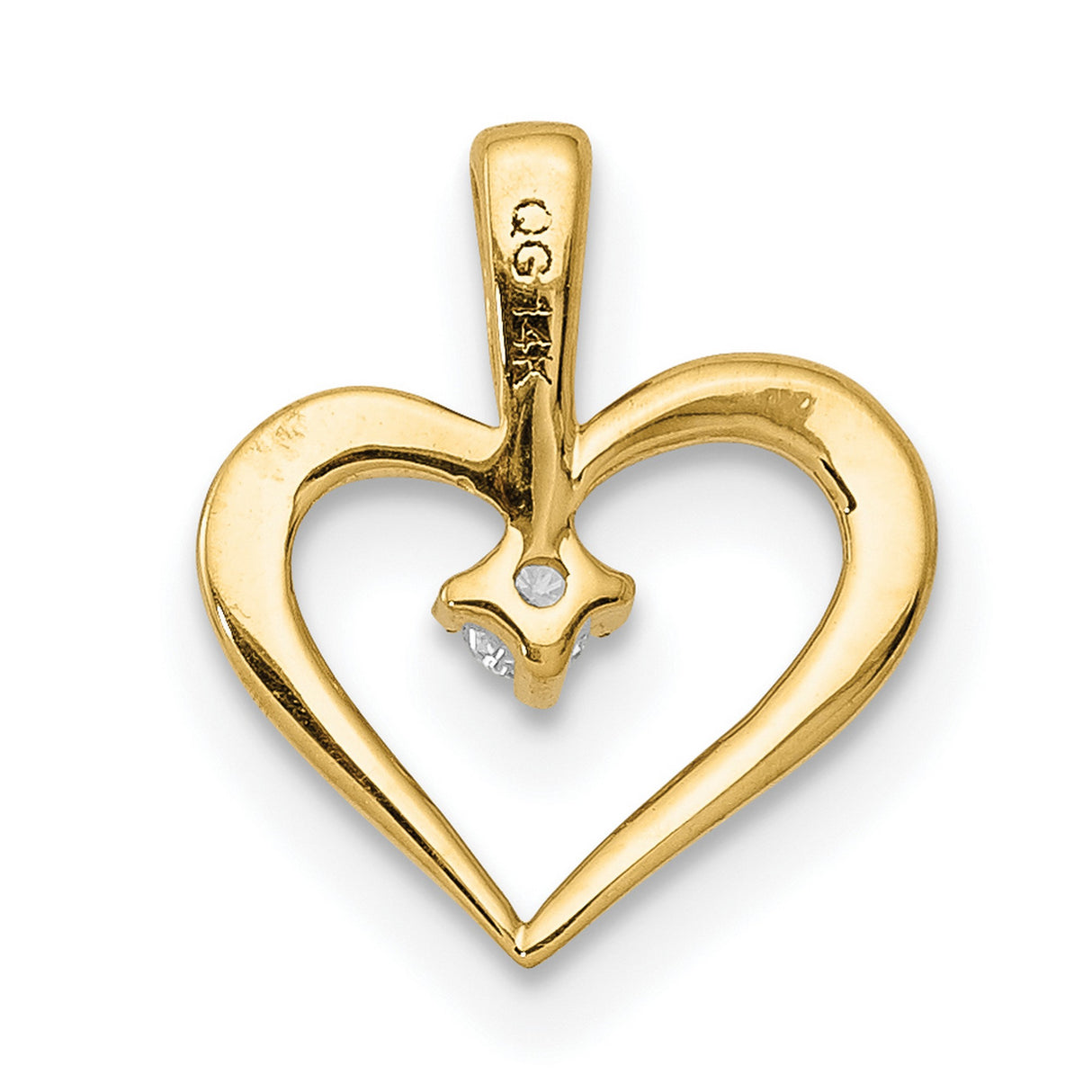 10k Yellow Gold Heart Pendant with Diamond Center, Romantic Minimalist Jewelry for Women