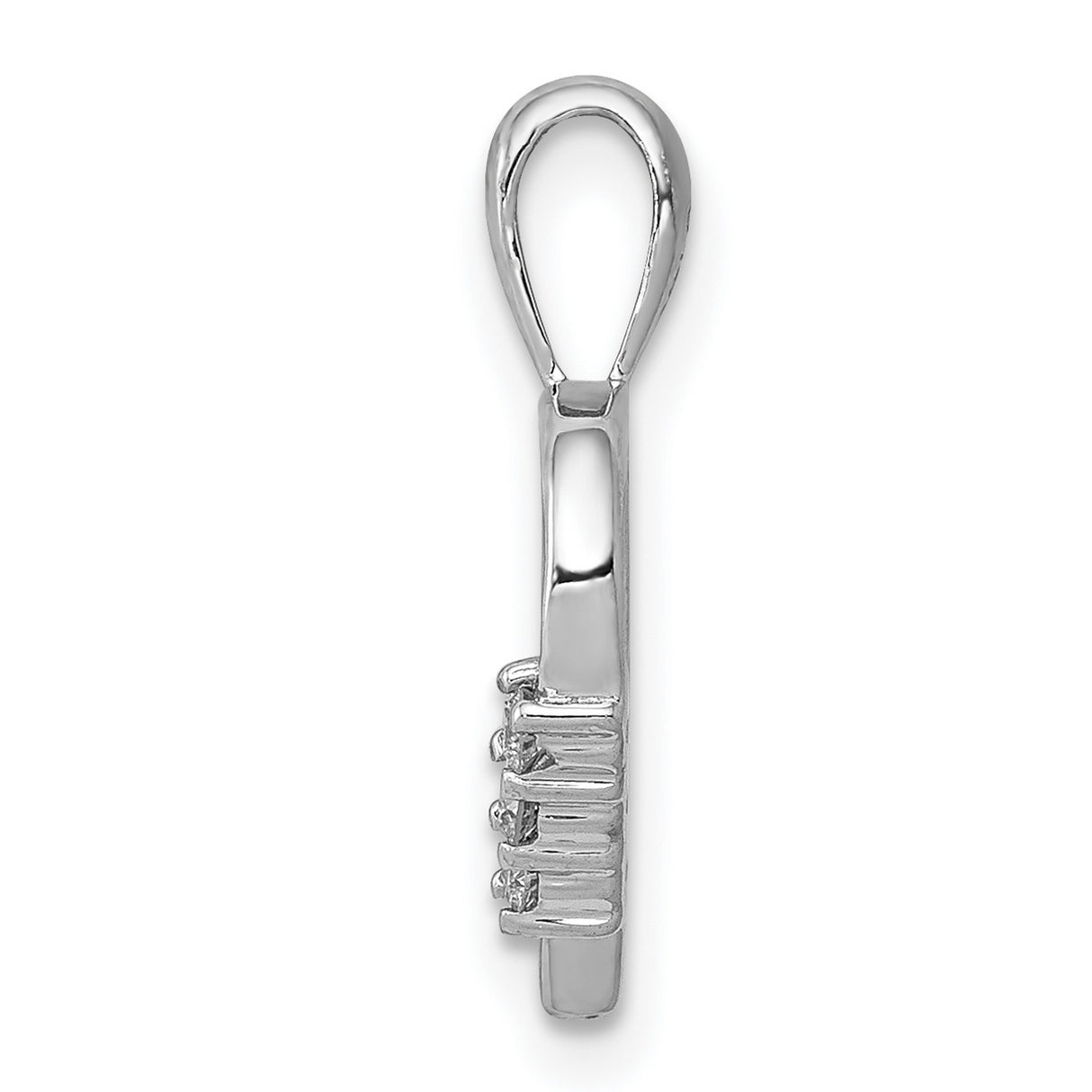 14k White Gold Heart Pendant with Three Diamonds, Open Heart Charm for Women