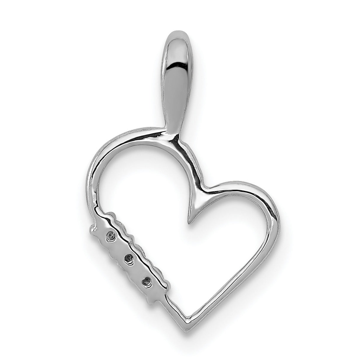 14k White Gold Heart Pendant with Three Diamonds, Open Heart Charm for Women