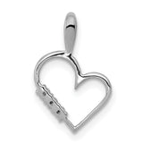 14k White Gold Heart Pendant with Three Diamonds, Open Heart Charm for Women