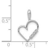 14k White Gold Heart Pendant with Three Diamonds, Open Heart Charm for Women