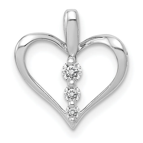 1/10ct Diamond 3-stone Heart Charm Pendant in Real 14k White Gold