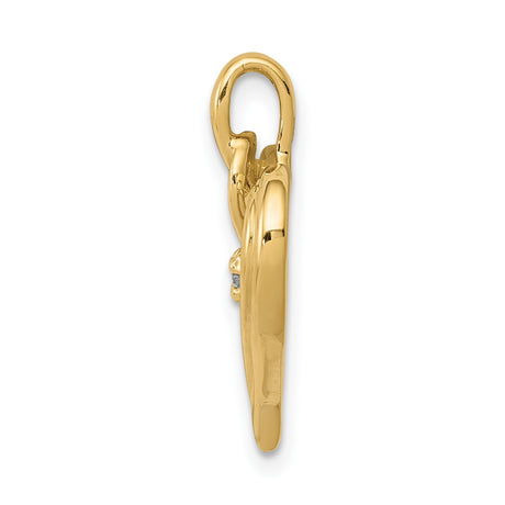14k Yellow Gold Heart Pendant with Dangling Diamond Accent, Romantic Jewelry for Women