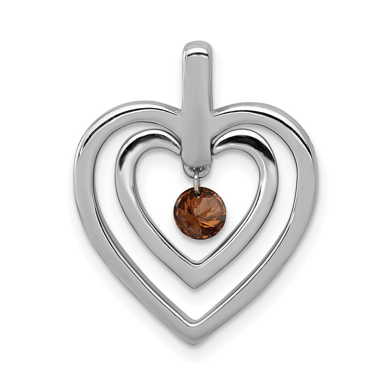 1/6ct Red Diamond Double Heart Charm Pendant in Real 14k White Gold