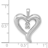 14k White Gold Heart Pendant with Diamond Center, Romantic Flowing Design for Women