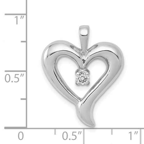14k White Gold Heart Pendant with Diamond Center, Romantic Flowing Design for Women