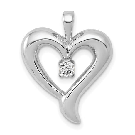 14k White Gold Heart Pendant with Diamond Center, Romantic Flowing Design for Women