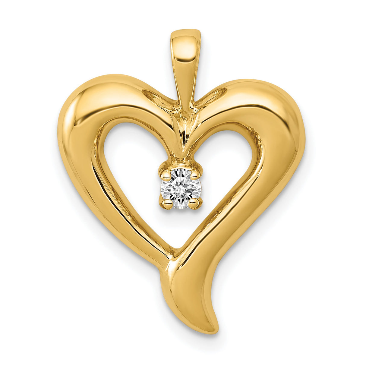 AA Diamond Heart Charm Pendant in Real 14k Yellow Gold