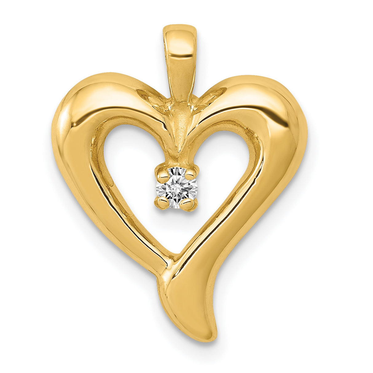 AA Diamond Heart Charm Pendant in Real 14k Yellow Gold