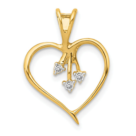 10k Yellow Gold Heart Pendant with Branch Design and Diamond Accented Leaf Details
